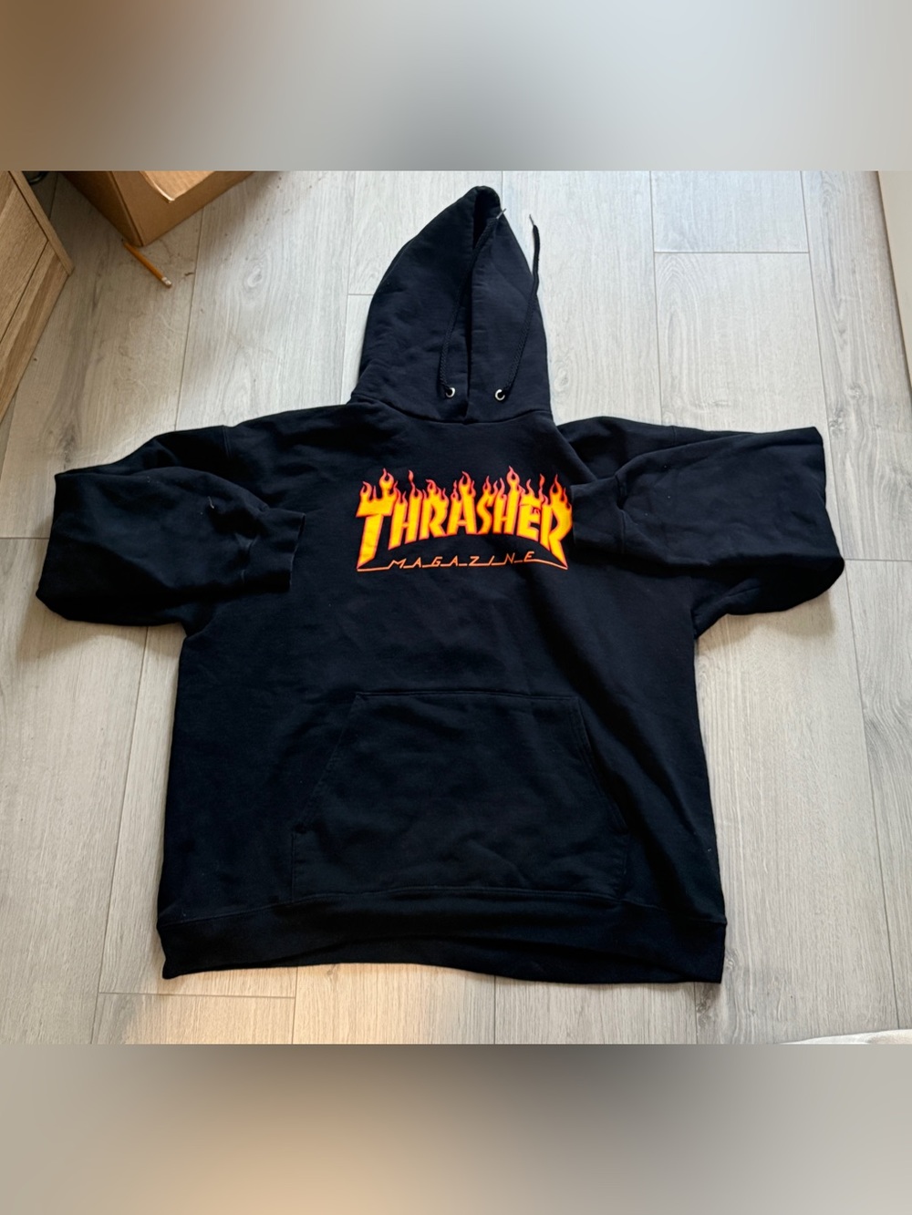 Thrasher Black Pullover Hoodie with Flame Logo